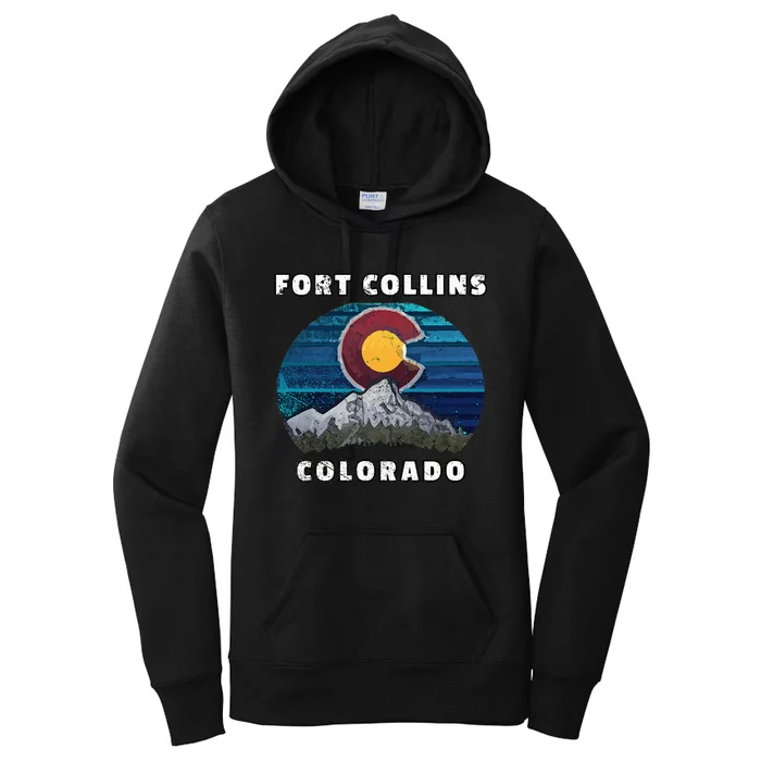 Fort Collins Colorado Flag Mountain Women's Pullover Hoodie