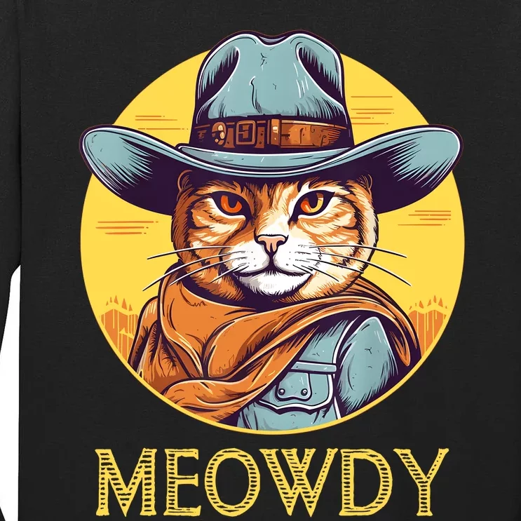 Funny Cat Cowboy Cowgirl Meow Howdy Meowdy Tall Long Sleeve T-Shirt