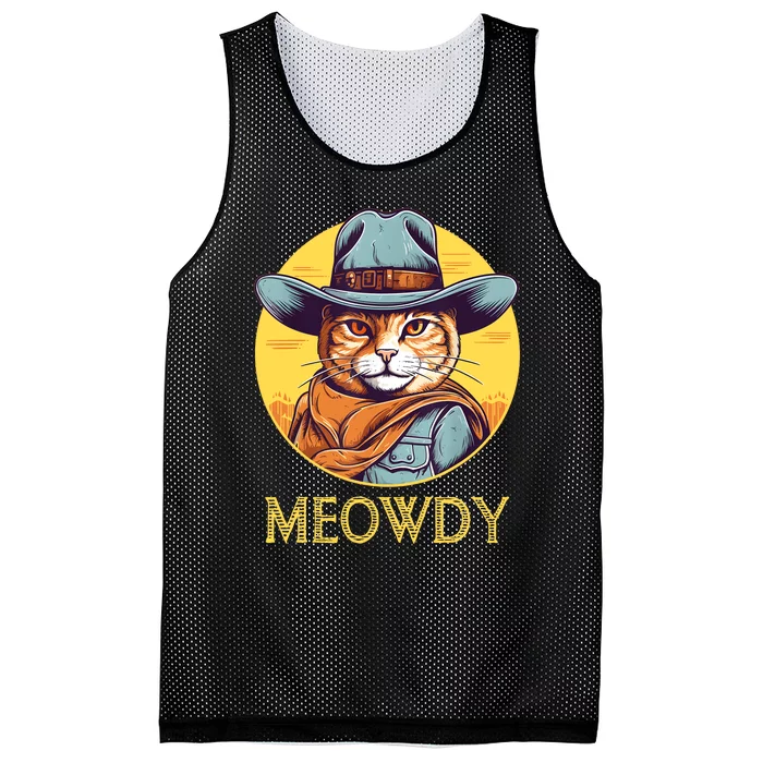 Funny Cat Cowboy Cowgirl Meow Howdy Meowdy Mesh Reversible Basketball Jersey Tank