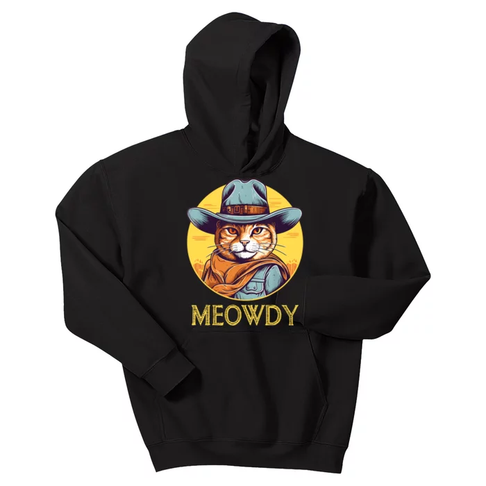 Funny Cat Cowboy Cowgirl Meow Howdy Meowdy Kids Hoodie