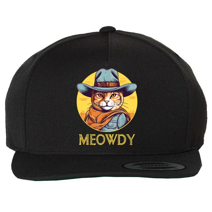 Funny Cat Cowboy Cowgirl Meow Howdy Meowdy Wool Snapback Cap