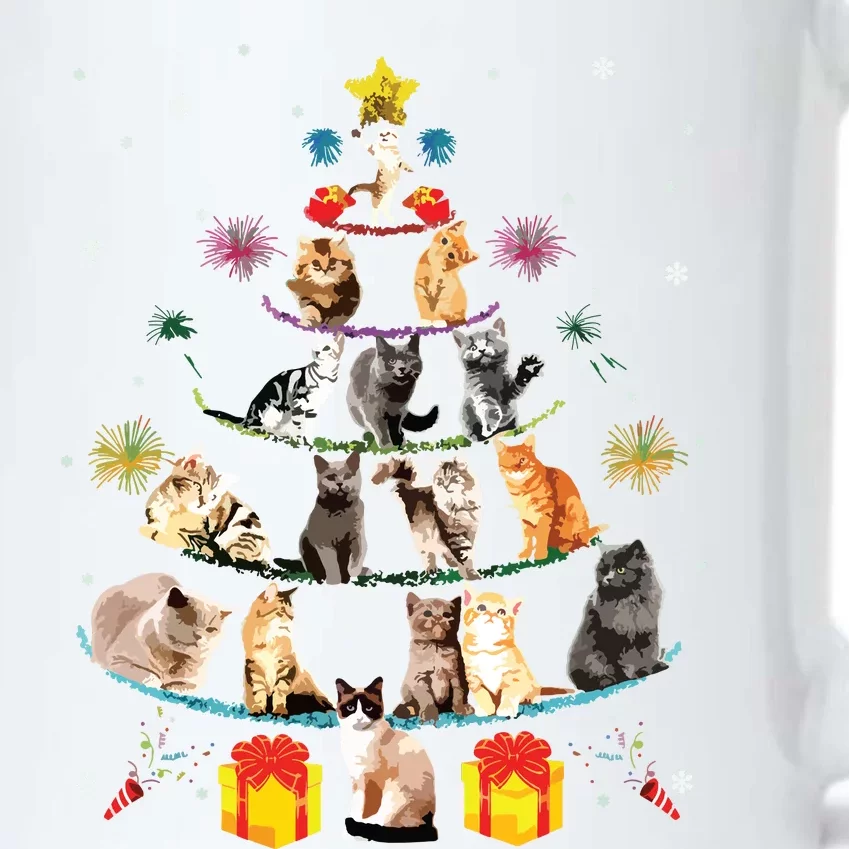 Funny Cats Christmas Tree Meowy Xmas Cats Tree Lights Gift Black Color Changing Mug