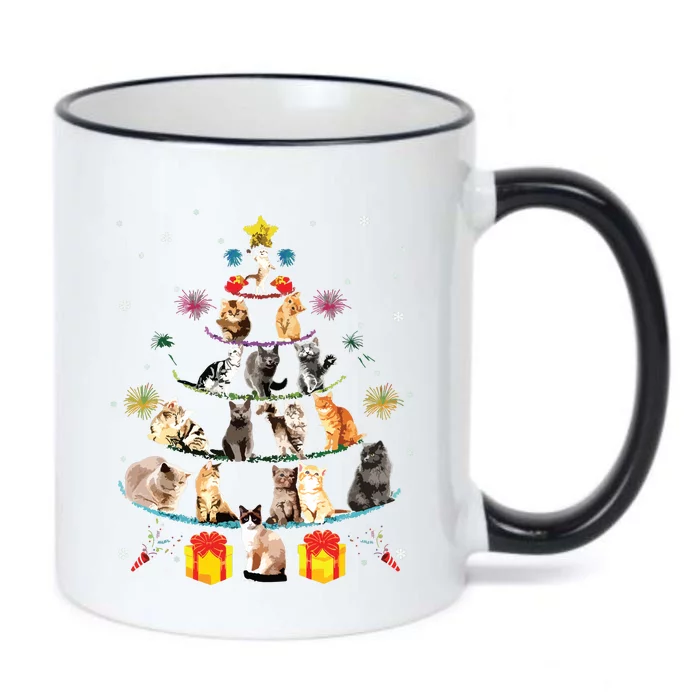 Funny Cats Christmas Tree Meowy Xmas Cats Tree Lights Gift Black Color Changing Mug