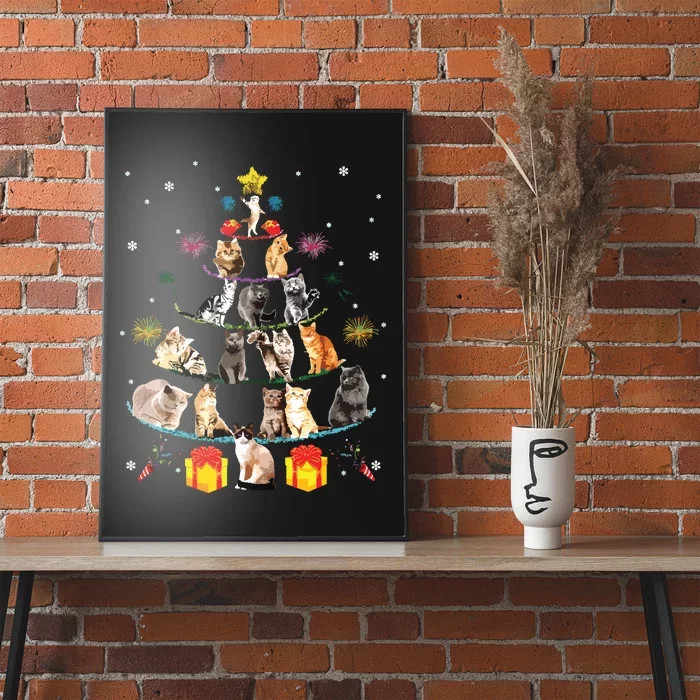 Funny Cats Christmas Tree Meowy Xmas Cats Tree Lights Gift Poster