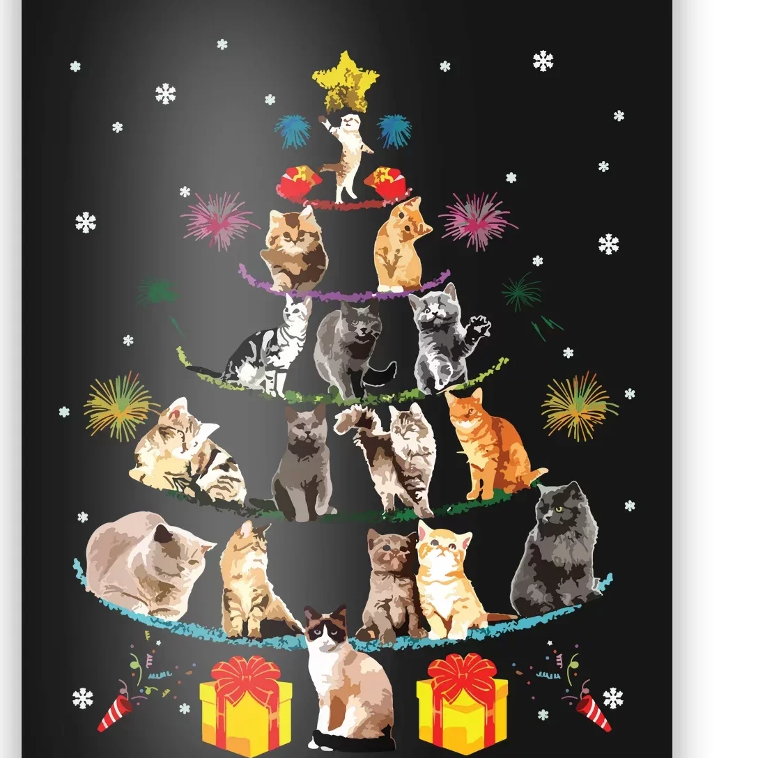 Funny Cats Christmas Tree Meowy Xmas Cats Tree Lights Gift Poster