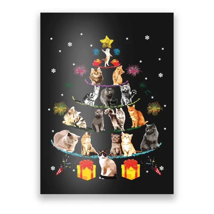 Funny Cats Christmas Tree Meowy Xmas Cats Tree Lights Gift Poster