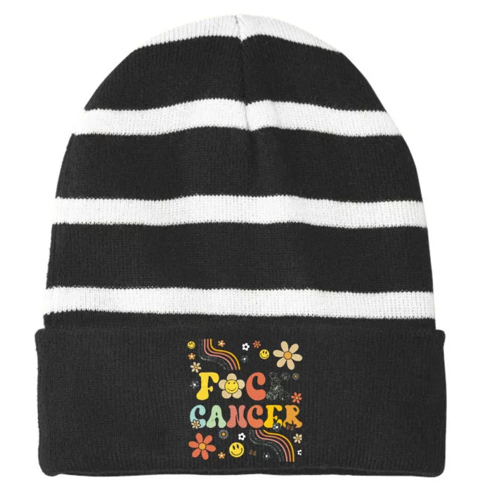 F Ck Cancer Striped Beanie with Solid Band