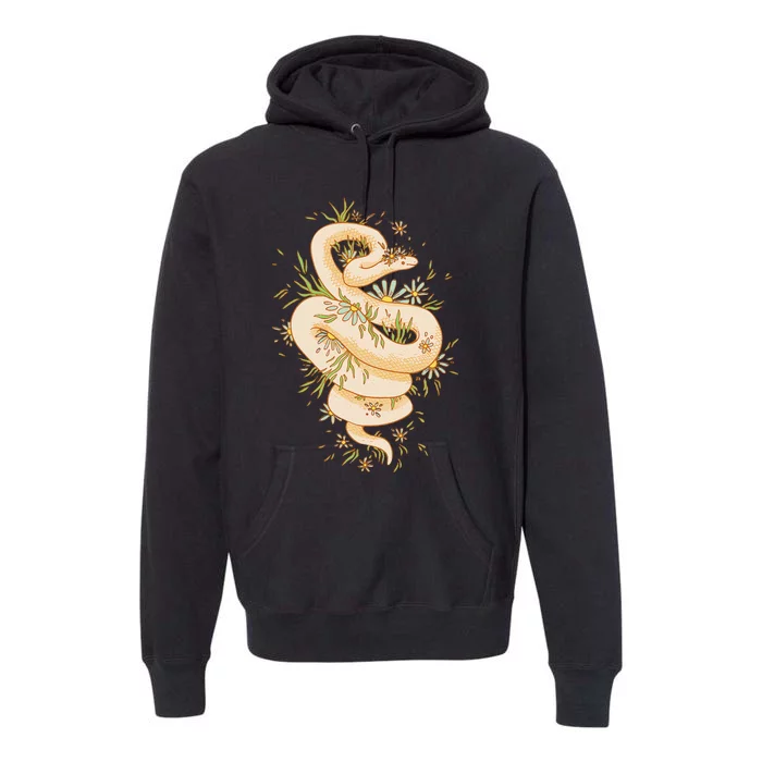 Funny Cute Cottagecore Aesthetic Snake Floral Premium Hoodie