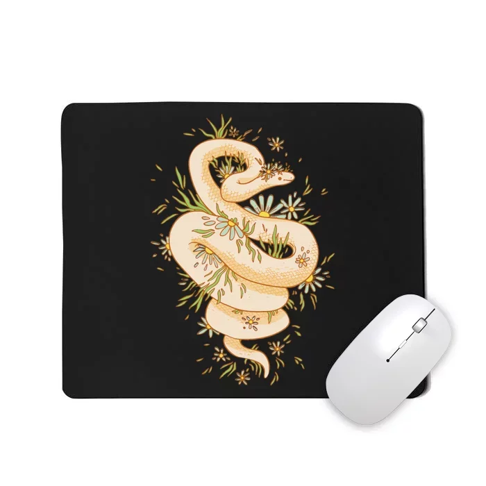 Funny Cute Cottagecore Aesthetic Snake Floral Mousepad