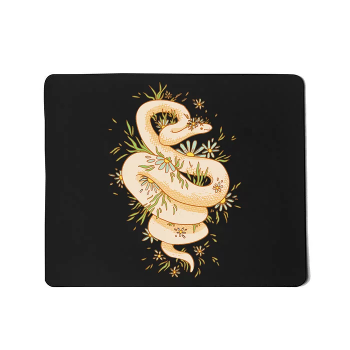 Funny Cute Cottagecore Aesthetic Snake Floral Mousepad