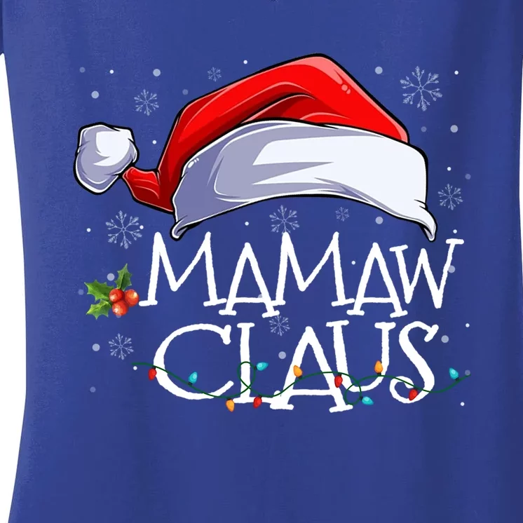 Funny Christmas Cute Hat Santa Mamaw Claus Family Pajamas Cute Gift Women's V-Neck T-Shirt