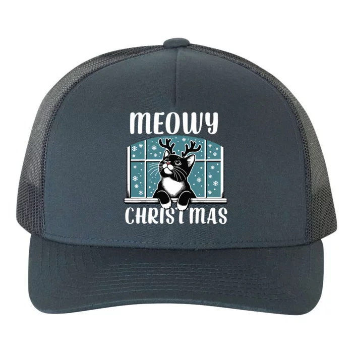 Funny Christmas Cat Reindeer Antlers Meowy Christmas Yupoong Adult 5-Panel Trucker Hat