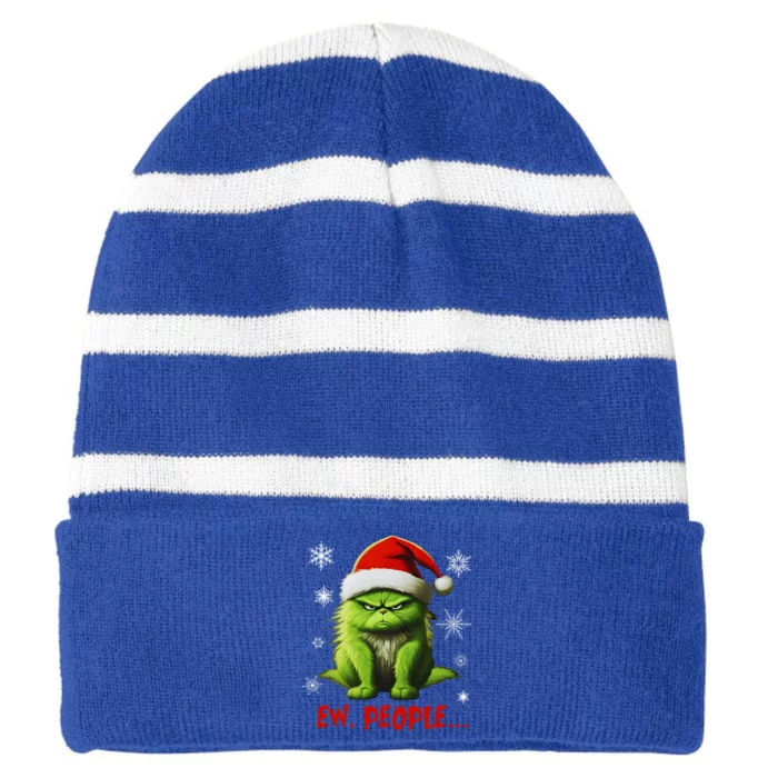 Funny Christmas Cat Ew People Meowy Cat Lovers Striped Beanie with Solid Band