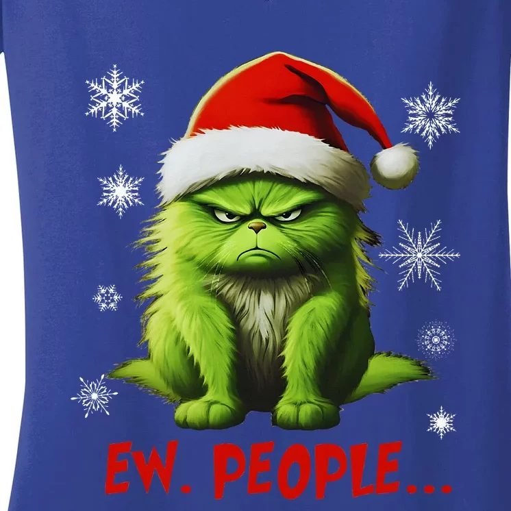 Funny Christmas Cat Ew People Meowy Cat Lovers Women's V-Neck T-Shirt