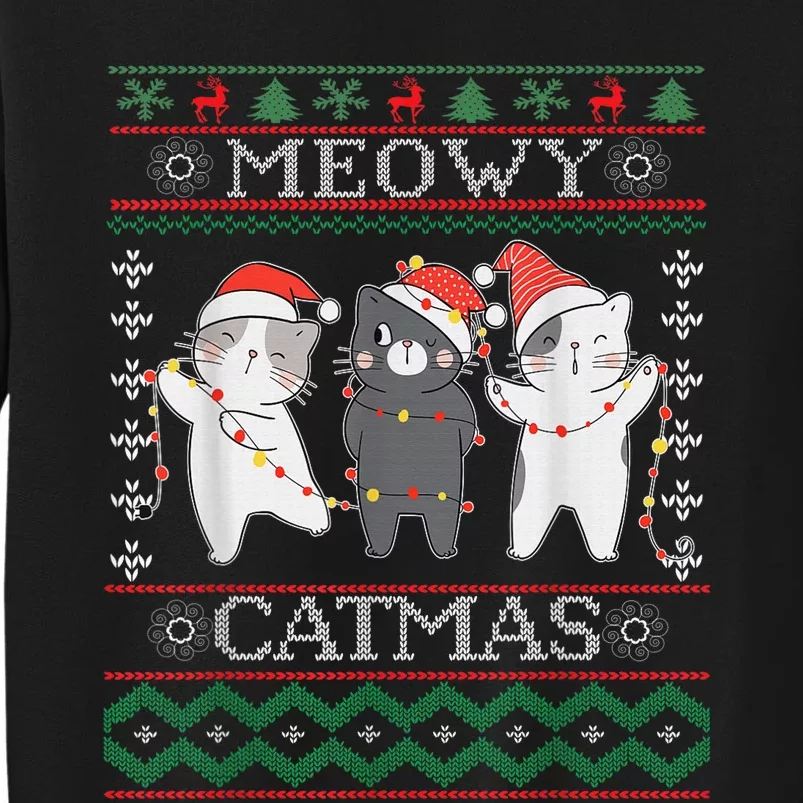 Funny Christmas Cat Matching Family Pajamas Meowy Catmas Tall Sweatshirt