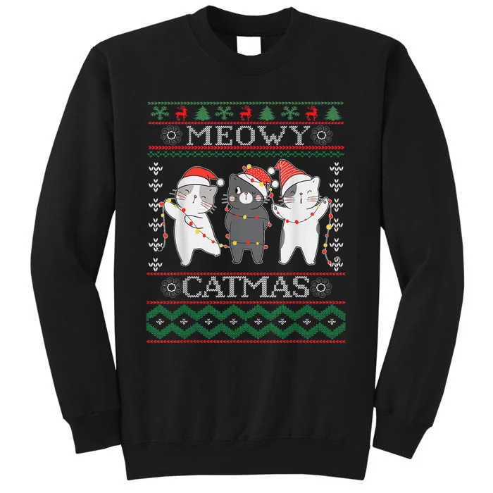 Funny Christmas Cat Matching Family Pajamas Meowy Catmas Tall Sweatshirt