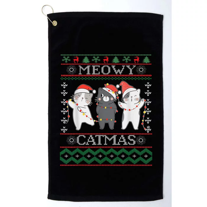 Funny Christmas Cat Matching Family Pajamas Meowy Catmas Platinum Collection Golf Towel