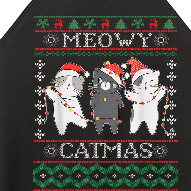 Funny Christmas Cat Matching Family Pajamas Meowy Catmas Women’s Perfect Tri Rocker Tank