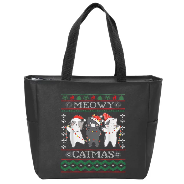 Funny Christmas Cat Matching Family Pajamas Meowy Catmas Zip Tote Bag