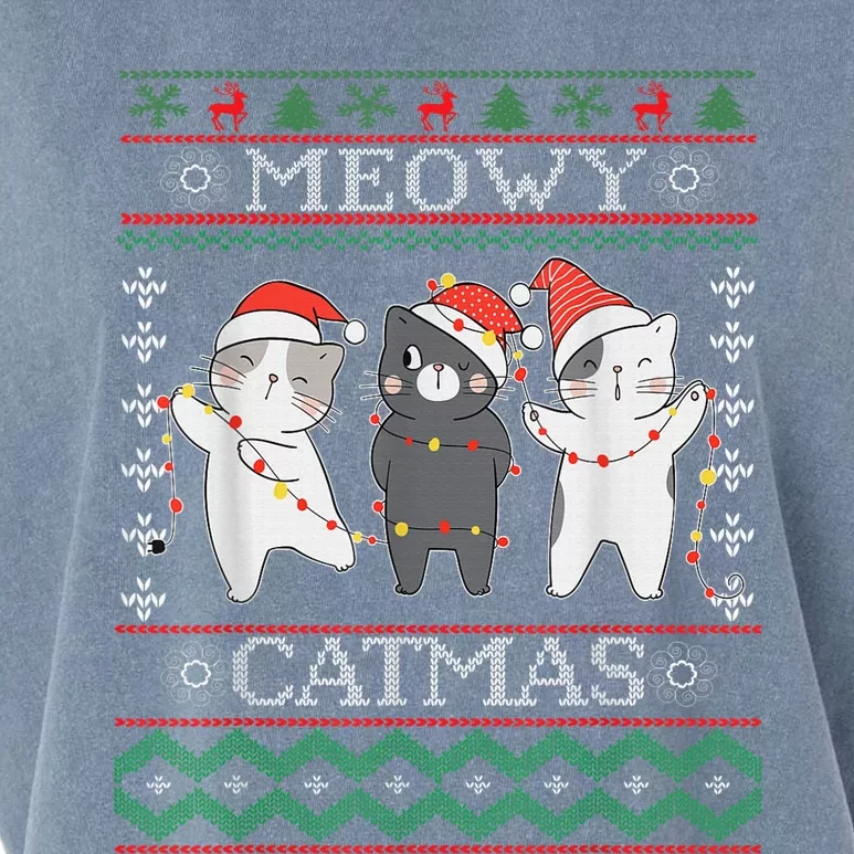 Funny Christmas Cat Matching Family Pajamas Meowy Catmas Garment-Dyed Women's Muscle Tee