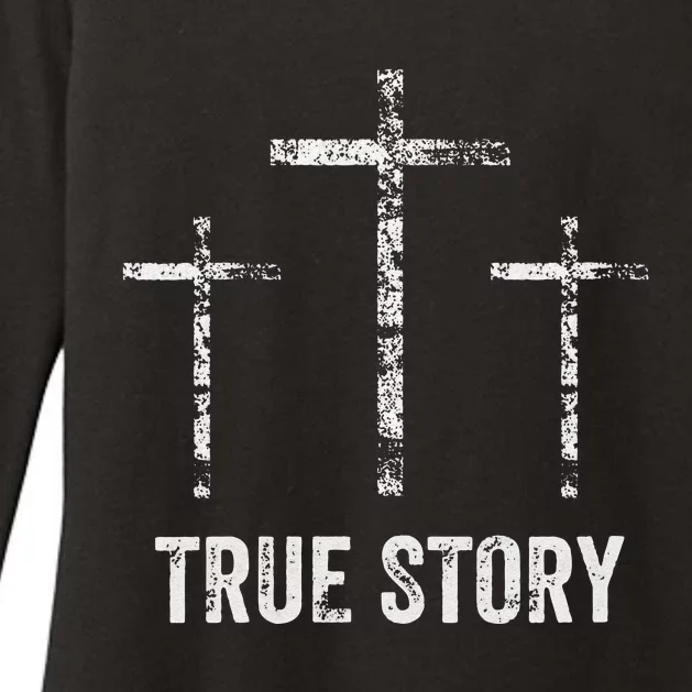 Funny Christian Christmas Resurrection Day Jesus Three Crosses Womens CVC Long Sleeve Shirt