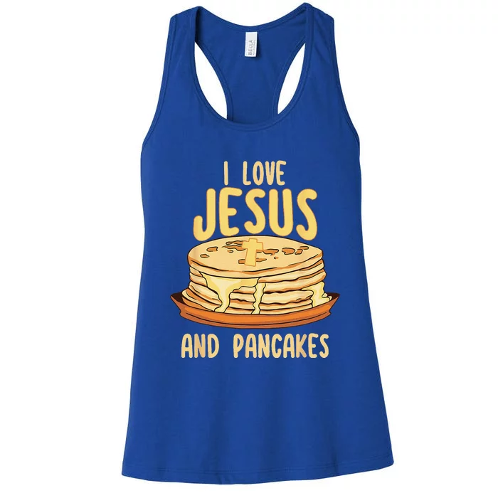 Funny Christian Cross I Love Jesus And Pancakes Lover Women's Racerback Tank