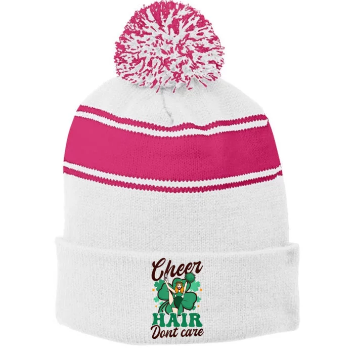 Funny Cheerleader Cheer Hair Don’t Care St. Patricks Cheerleading Stripe Pom Pom Beanie