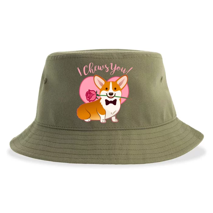 Funny Cute Corgi Valentine I Chews You Sustainable Bucket Hat