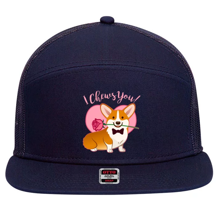 Funny Cute Corgi Valentine I Chews You 7 Panel Mesh Trucker Snapback Hat