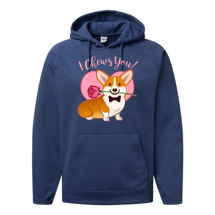 Funny Cute Corgi Valentine I Chews You Performance Fleece Hoodie