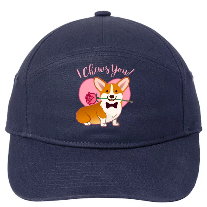 Funny Cute Corgi Valentine I Chews You 7-Panel Snapback Hat