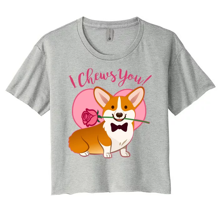 Funny Cute Corgi Valentine I Chews You Women's Crop Top Tee