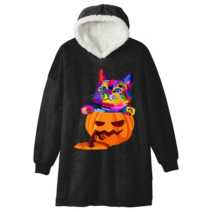 Funny Cute Colorful Cat Halloween Costume Pumpkin Hooded Wearable Blanket