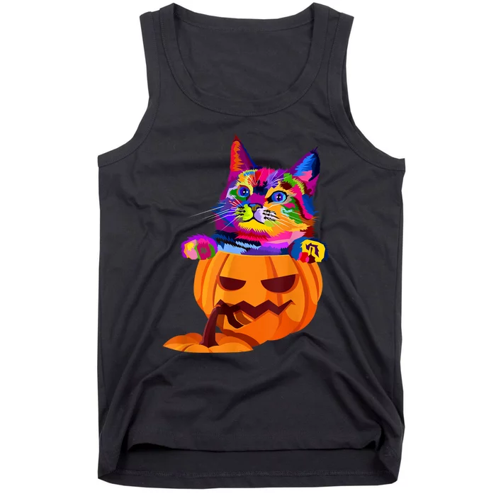 Funny Cute Colorful Cat Halloween Costume Pumpkin Tank Top