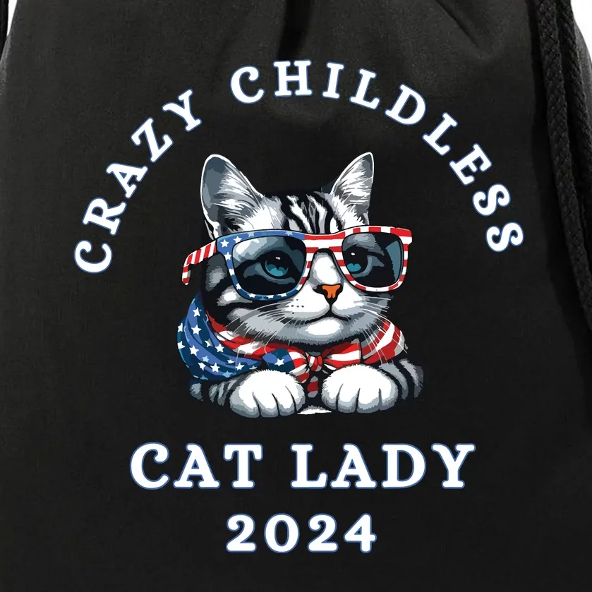 Funny Childless Crazy Cat Lady 2024 Crazy Cat Lady Funny Drawstring Bag