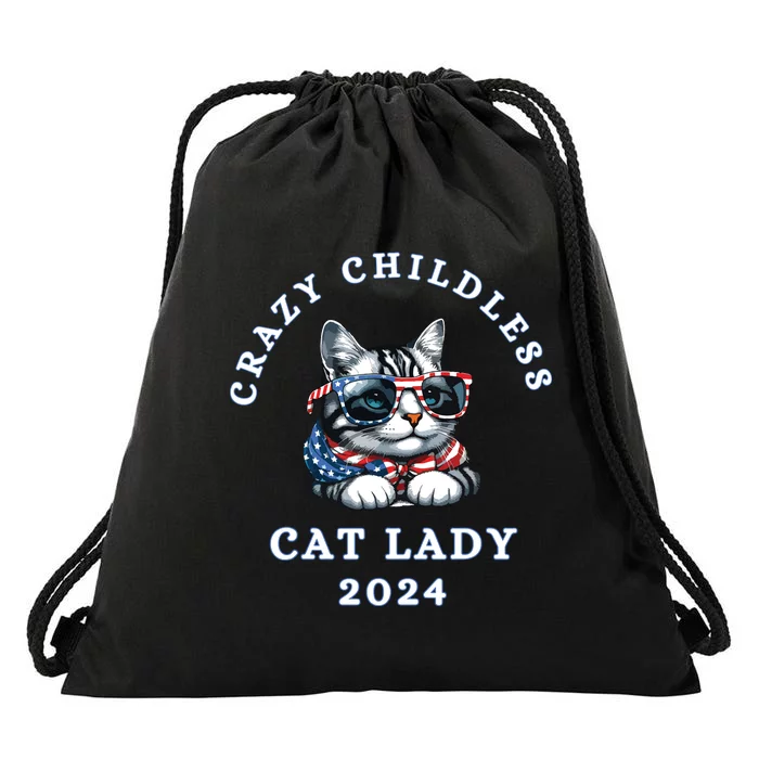 Funny Childless Crazy Cat Lady 2024 Crazy Cat Lady Funny Drawstring Bag