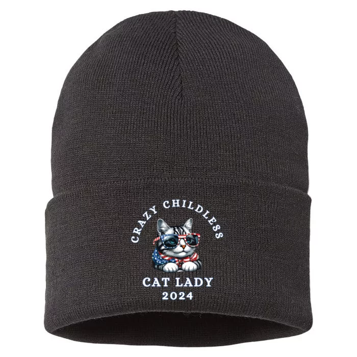 Funny Childless Crazy Cat Lady 2024 Crazy Cat Lady Funny Sustainable Knit Beanie