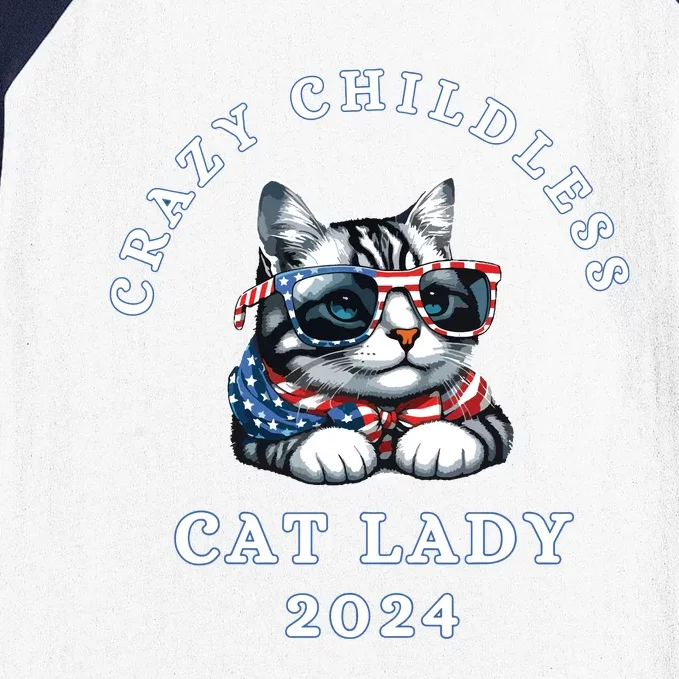 Funny Childless Crazy Cat Lady 2024 Crazy Cat Lady Funny Baseball Sleeve Shirt