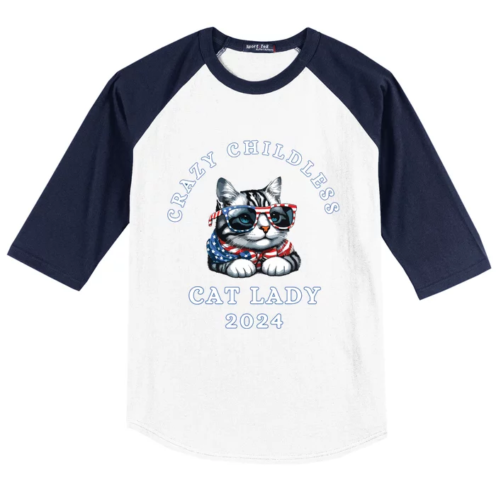 Funny Childless Crazy Cat Lady 2024 Crazy Cat Lady Funny Baseball Sleeve Shirt