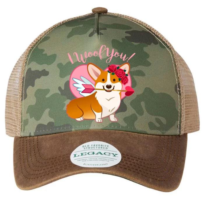 Funny Cute Corgi Valentine I Woof You Legacy Tie Dye Trucker Hat