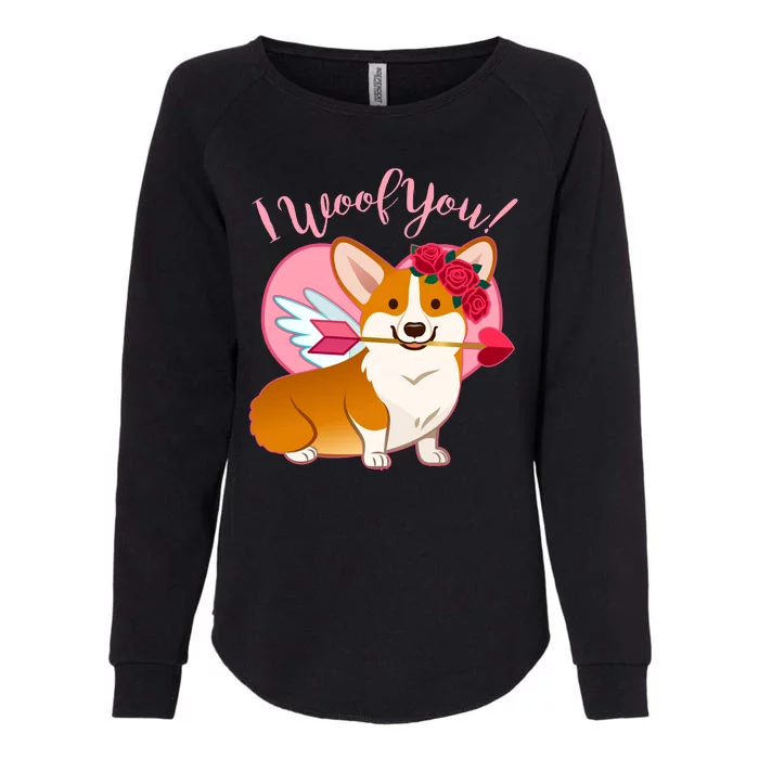 Funny Cute Corgi Valentine I Woof You Womens California Wash Sweatshirt