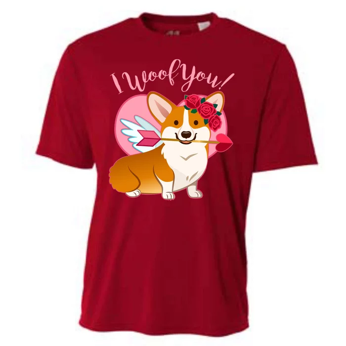 Funny Cute Corgi Valentine I Woof You Cooling Performance Crew T-Shirt