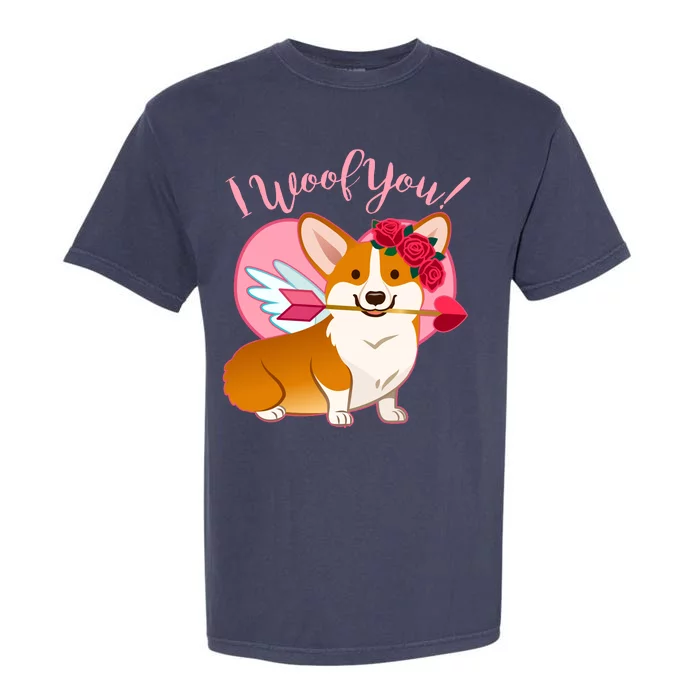 Funny Cute Corgi Valentine I Woof You Garment-Dyed Heavyweight T-Shirt