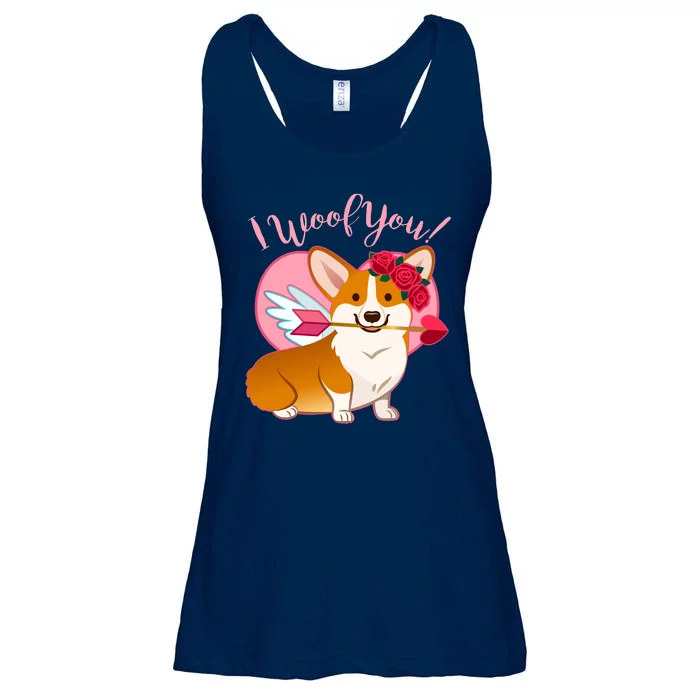 Funny Cute Corgi Valentine I Woof You Ladies Essential Flowy Tank