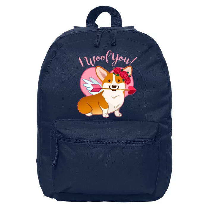 Funny Cute Corgi Valentine I Woof You 16 in Basic Backpack