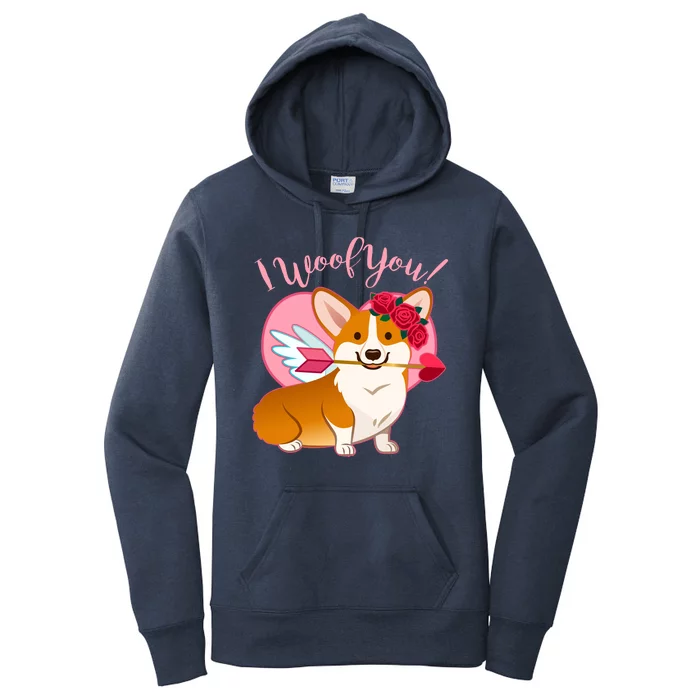 Funny Cute Corgi Valentine I Woof You Women's Pullover Hoodie