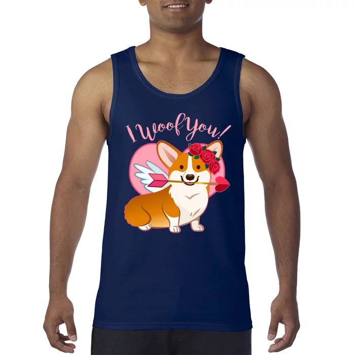 Funny Cute Corgi Valentine I Woof You Tank Top