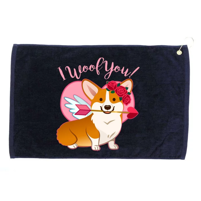 Funny Cute Corgi Valentine I Woof You Grommeted Golf Towel