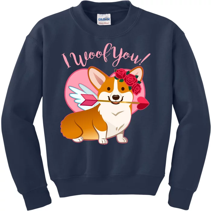 Funny Cute Corgi Valentine I Woof You Kids Sweatshirt