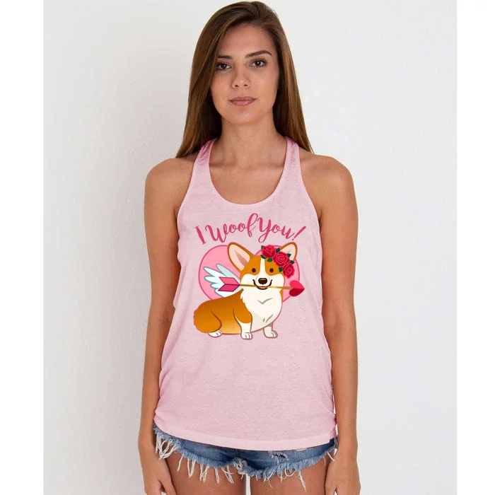 Funny Cute Corgi Valentine I Woof You Women's Knotted Racerback Tank